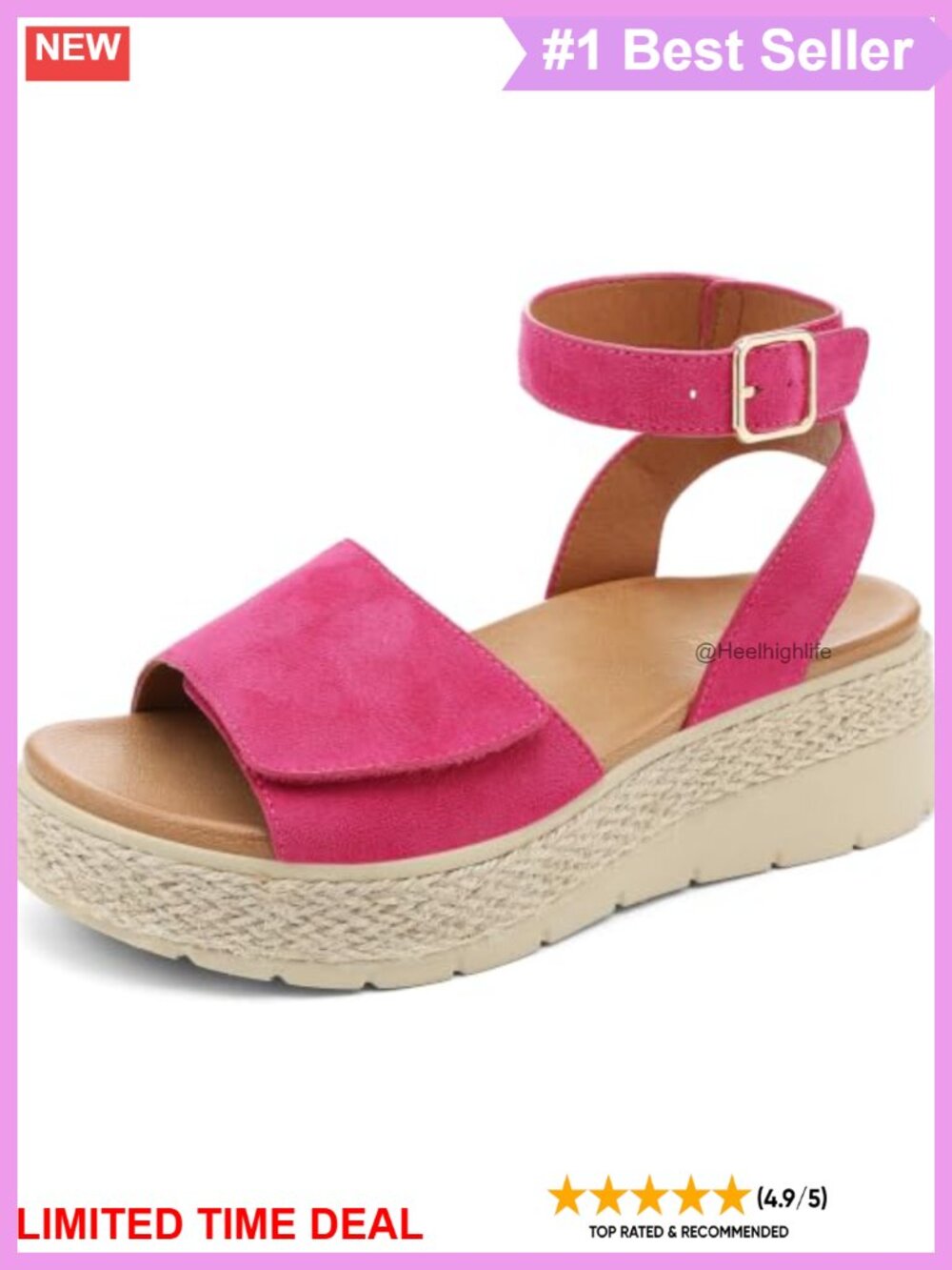 Womens Orthopedic Arch Support Platform Wedge Sandals Espadrille Hook Loop